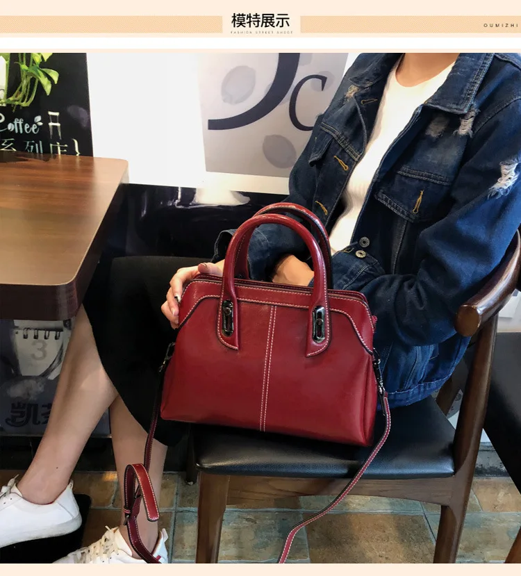Genuine Leather Women Handbag Top Handle Shoulder Cross Body Bag Fashion Oil Wax Cowhide Purses and Handbags Messenger Tote Bags