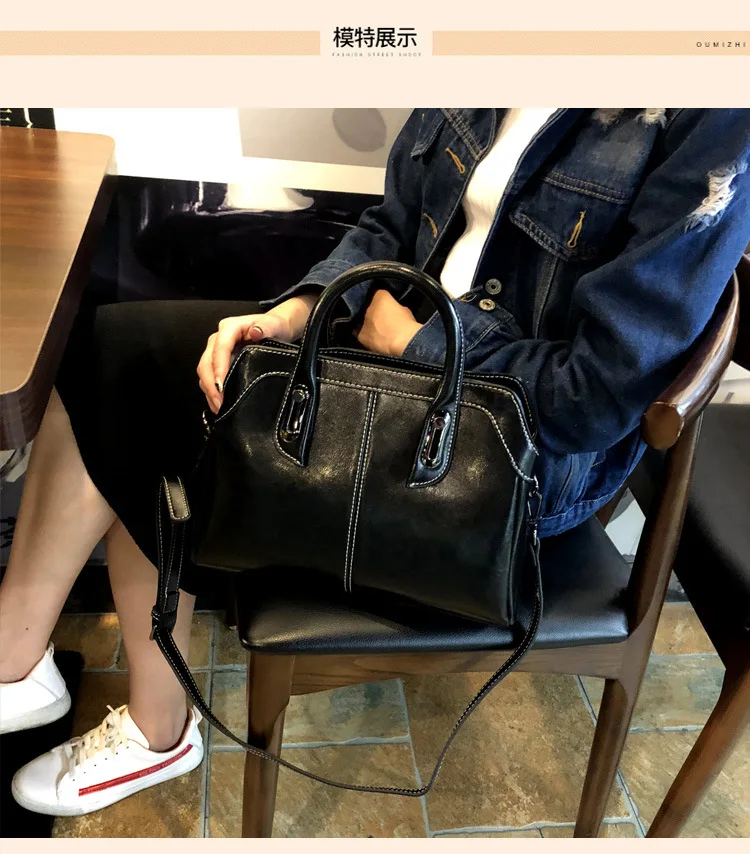 Genuine Leather Women Handbag Top Handle Shoulder Cross Body Bag Fashion Oil Wax Cowhide Purses and Handbags Messenger Tote Bags
