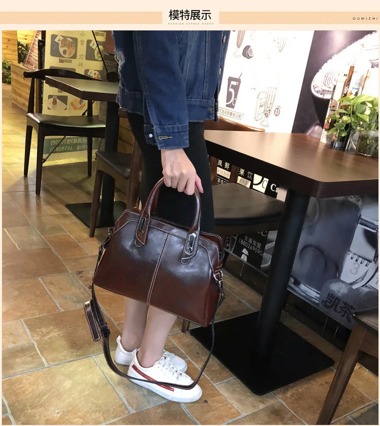 Genuine Leather Women Handbag Top Handle Shoulder Cross Body Bag Fashion Oil Wax Cowhide Purses and Handbags Messenger Tote Bags