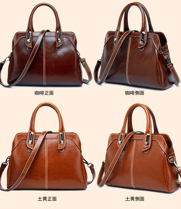 Genuine Leather Women Handbag Top Handle Shoulder Cross Body Bag Fashion Oil Wax Cowhide Purses and Handbags Messenger Tote Bags