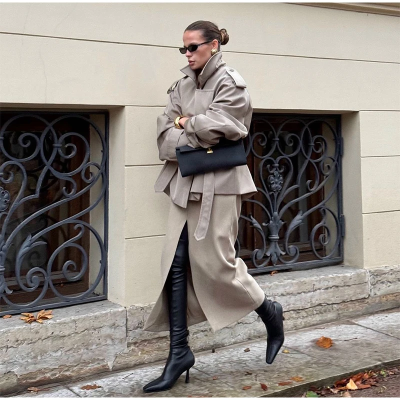 Women Waist Cinching Windbreaker Fashion Solid Laple Neck Button Long Sleeve Single-breasted Coats 2026 Lady Street Solid Jacket