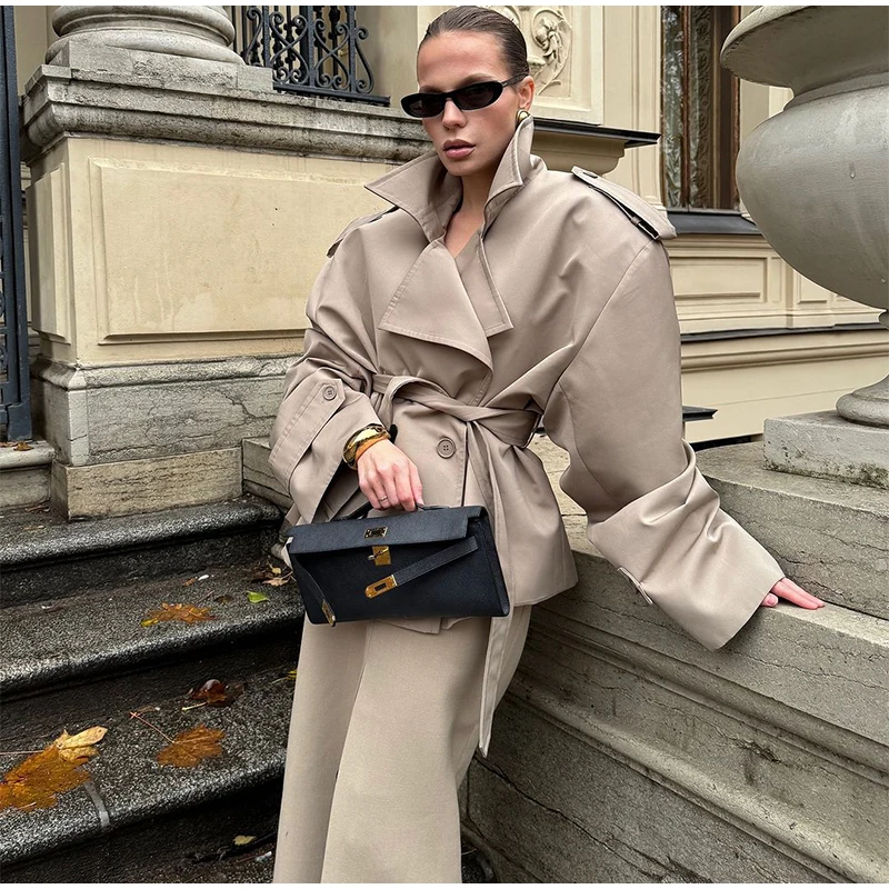 Women Waist Cinching Windbreaker Fashion Solid Laple Neck Button Long Sleeve Single-breasted Coats 2026 Lady Street Solid Jacket