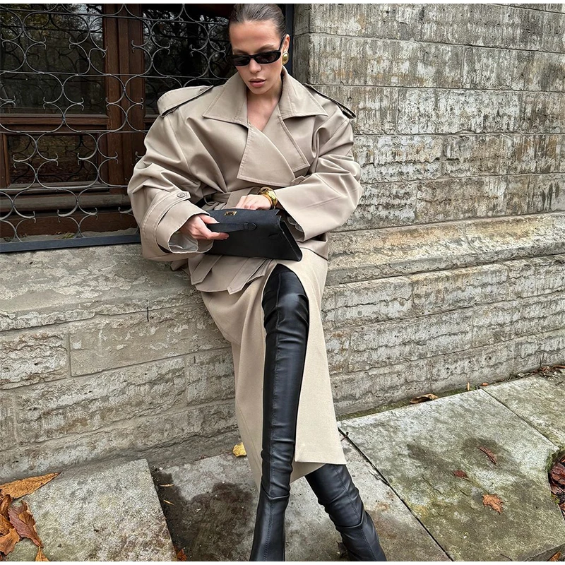 Women Waist Cinching Windbreaker Fashion Solid Laple Neck Button Long Sleeve Single-breasted Coats 2026 Lady Street Solid Jacket