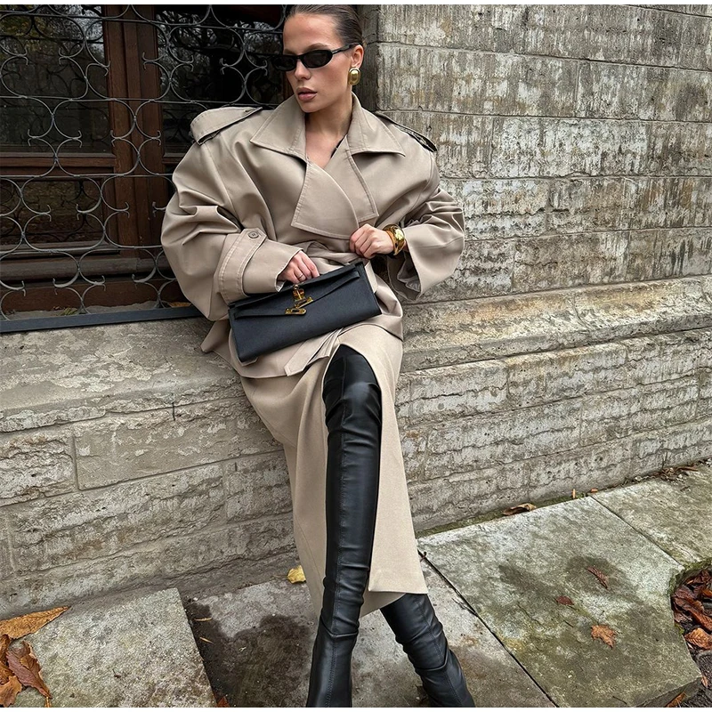 Women Waist Cinching Windbreaker Fashion Solid Laple Neck Button Long Sleeve Single-breasted Coats 2026 Lady Street Solid Jacket
