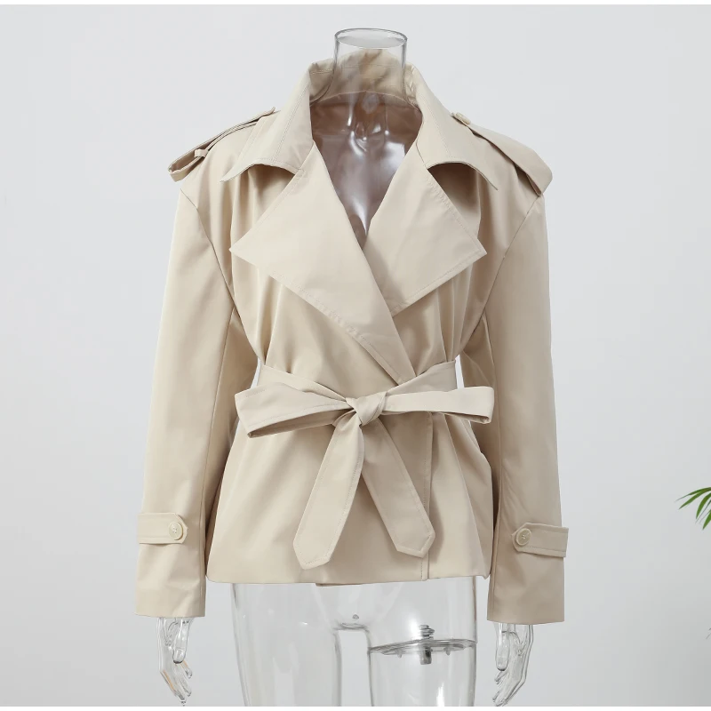 Women Waist Cinching Windbreaker Fashion Solid Laple Neck Button Long Sleeve Single-breasted Coats 2026 Lady Street Solid Jacket