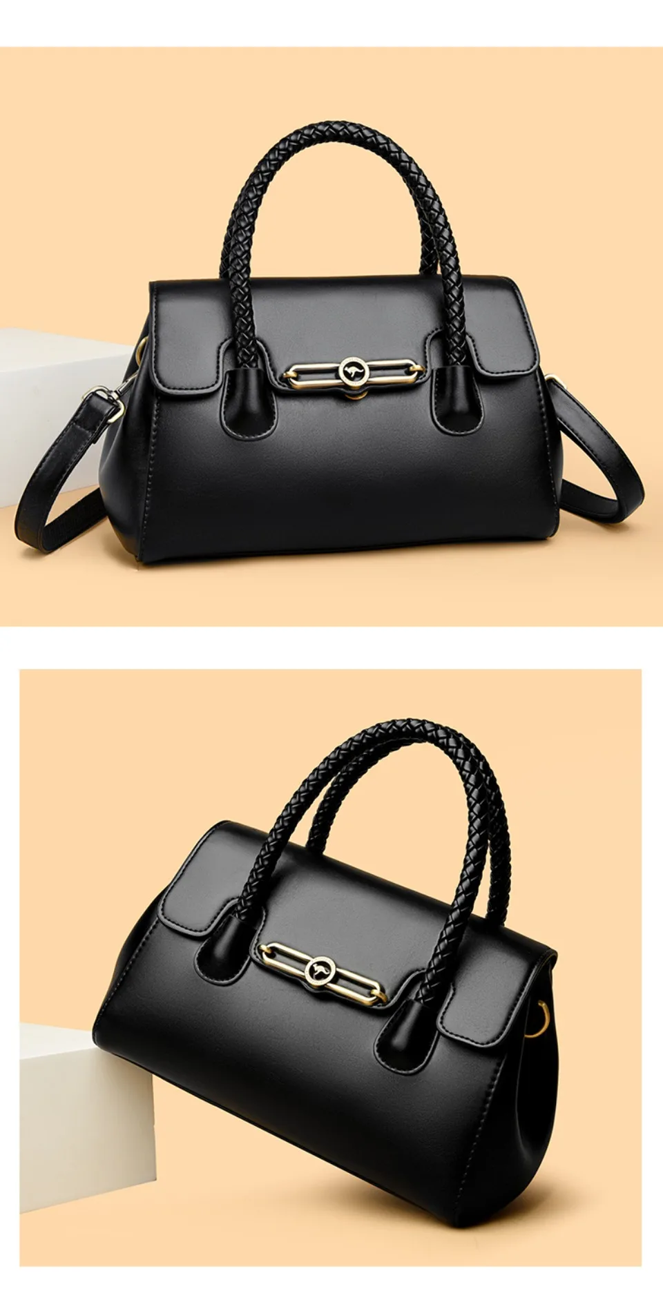 Woven Handle High Quality Leather Women Top-handle Shoulder Bags Retro Casual Totes Latest Trendy Lock Designer Handbag Small
