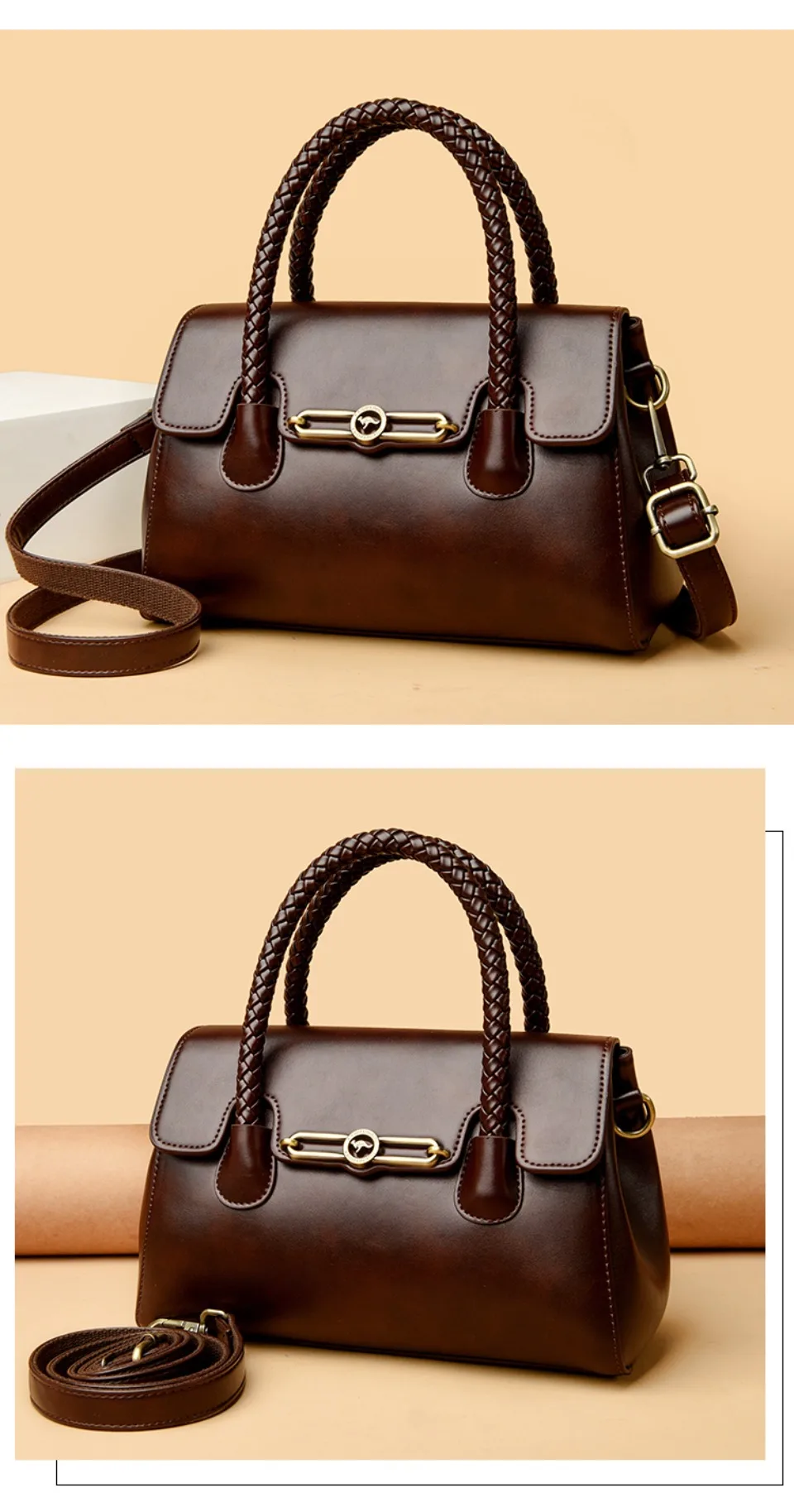 Woven Handle High Quality Leather Women Top-handle Shoulder Bags Retro Casual Totes Latest Trendy Lock Designer Handbag Small