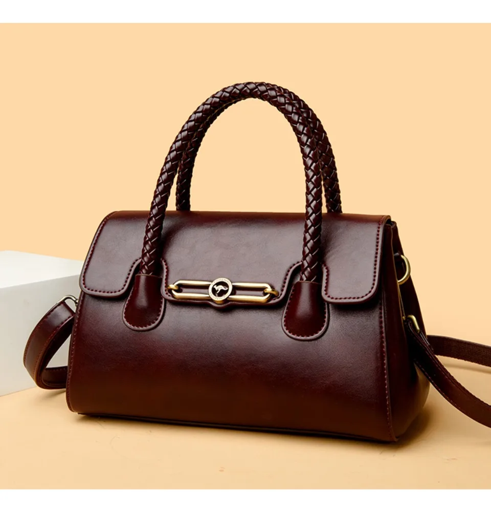 Woven Handle High Quality Leather Women Top-handle Shoulder Bags Retro Casual Totes Latest Trendy Lock Designer Handbag Small