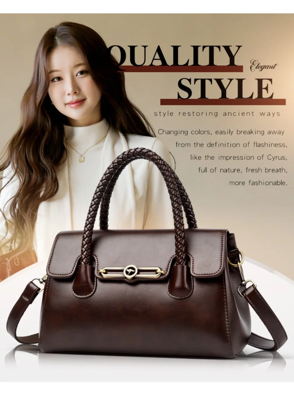 Woven Handle High Quality Leather Women Top-handle Shoulder Bags Retro Casual Totes Latest Trendy Lock Designer Handbag Small