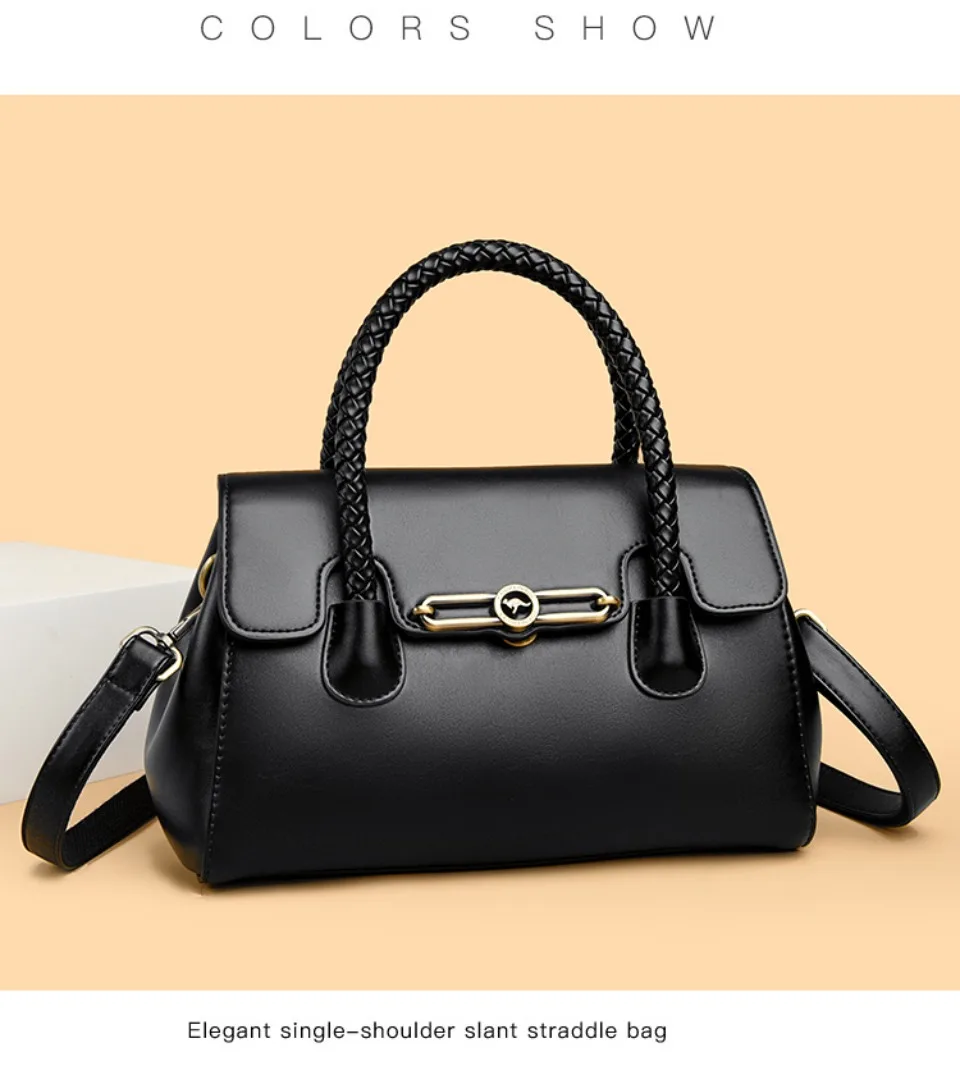 Woven Handle High Quality Leather Women Top-handle Shoulder Bags Retro Casual Totes Latest Trendy Lock Designer Handbag Small