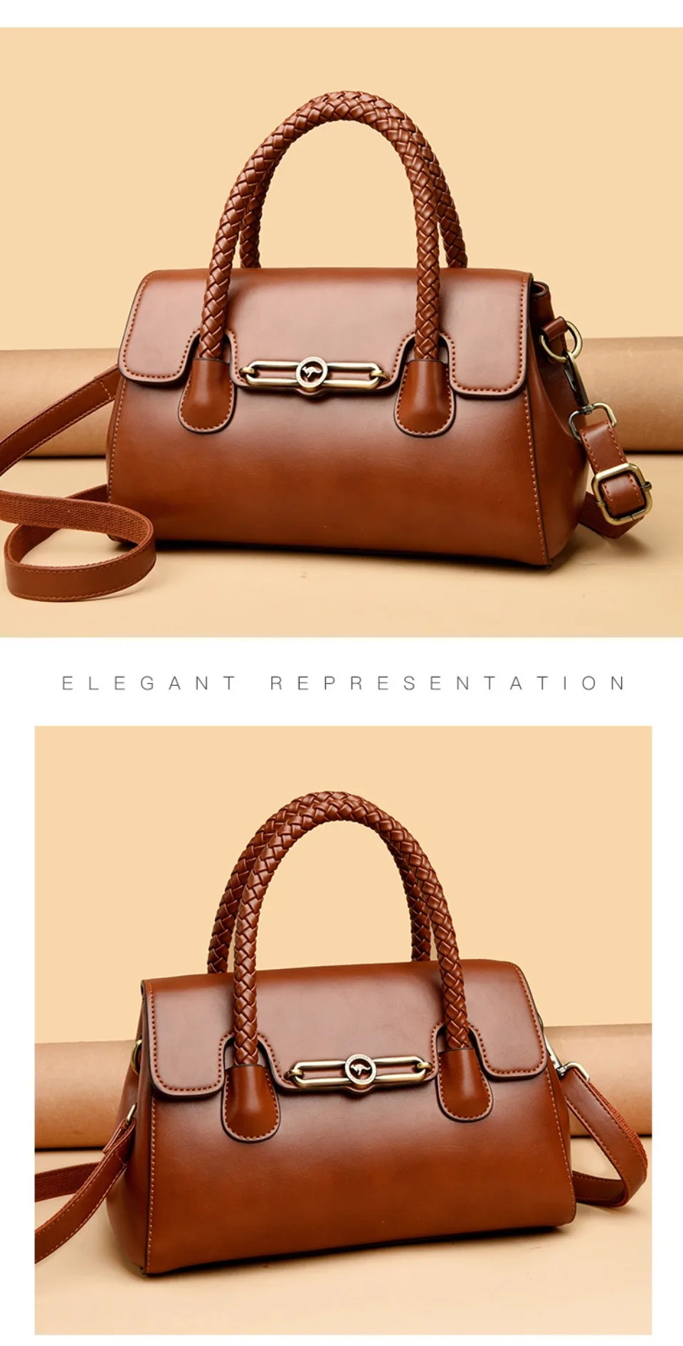 Woven Handle High Quality Leather Women Top-handle Shoulder Bags Retro Casual Totes Latest Trendy Lock Designer Handbag Small
