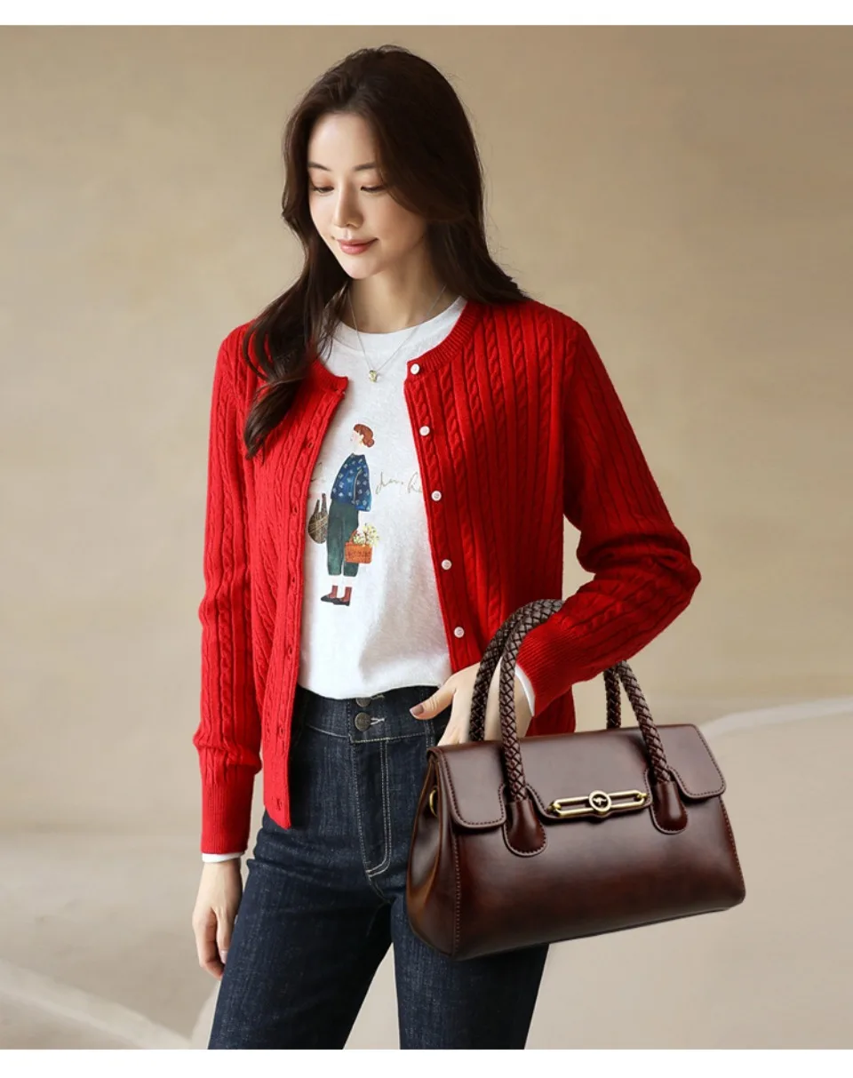 Woven Handle High Quality Leather Women Top-handle Shoulder Bags Retro Casual Totes Latest Trendy Lock Designer Handbag Small