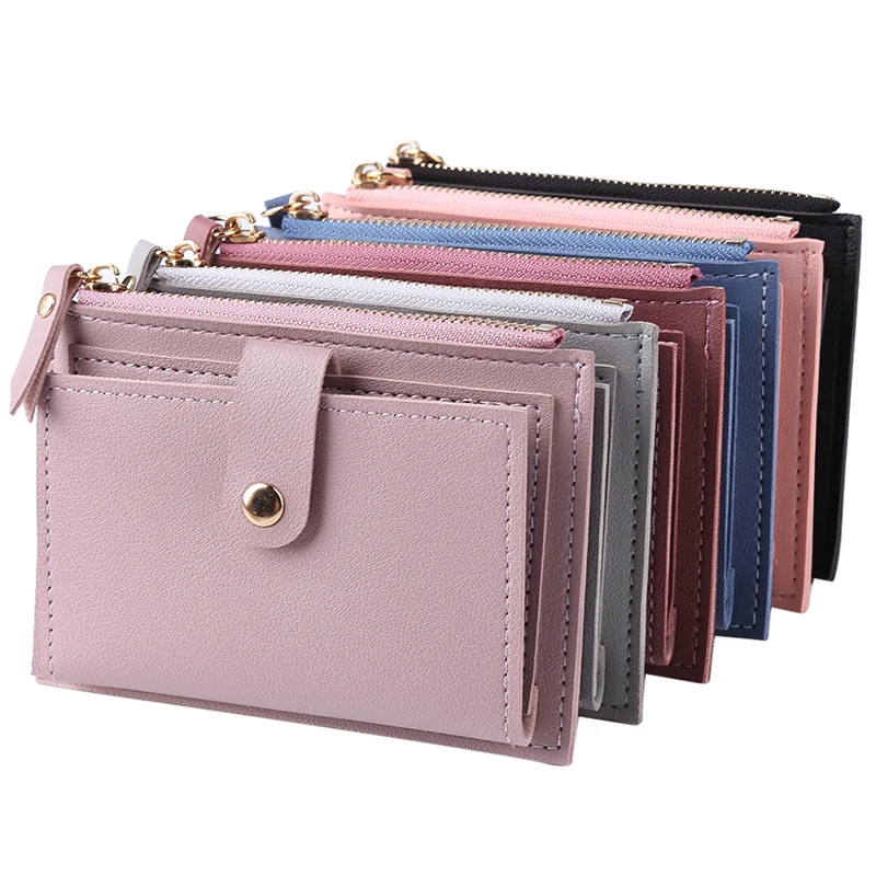 Fashion Women Wallets Leather Female Purse Mini Hasp Solid Multi-Cards Holder Coin Short Wallets Slim Small Wallet Zipper Hasp