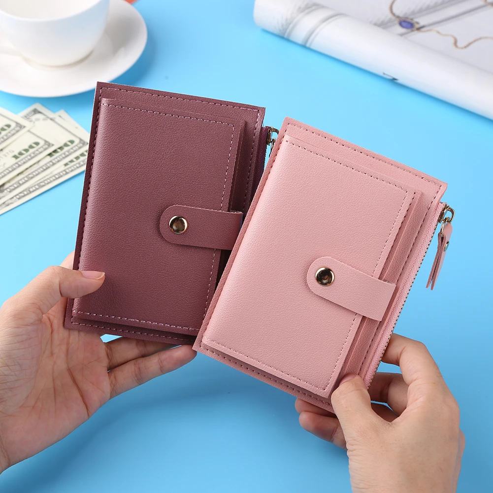 Fashion Women Wallets Leather Female Purse Mini Hasp Solid Multi-Cards Holder Coin Short Wallets Slim Small Wallet Zipper Hasp