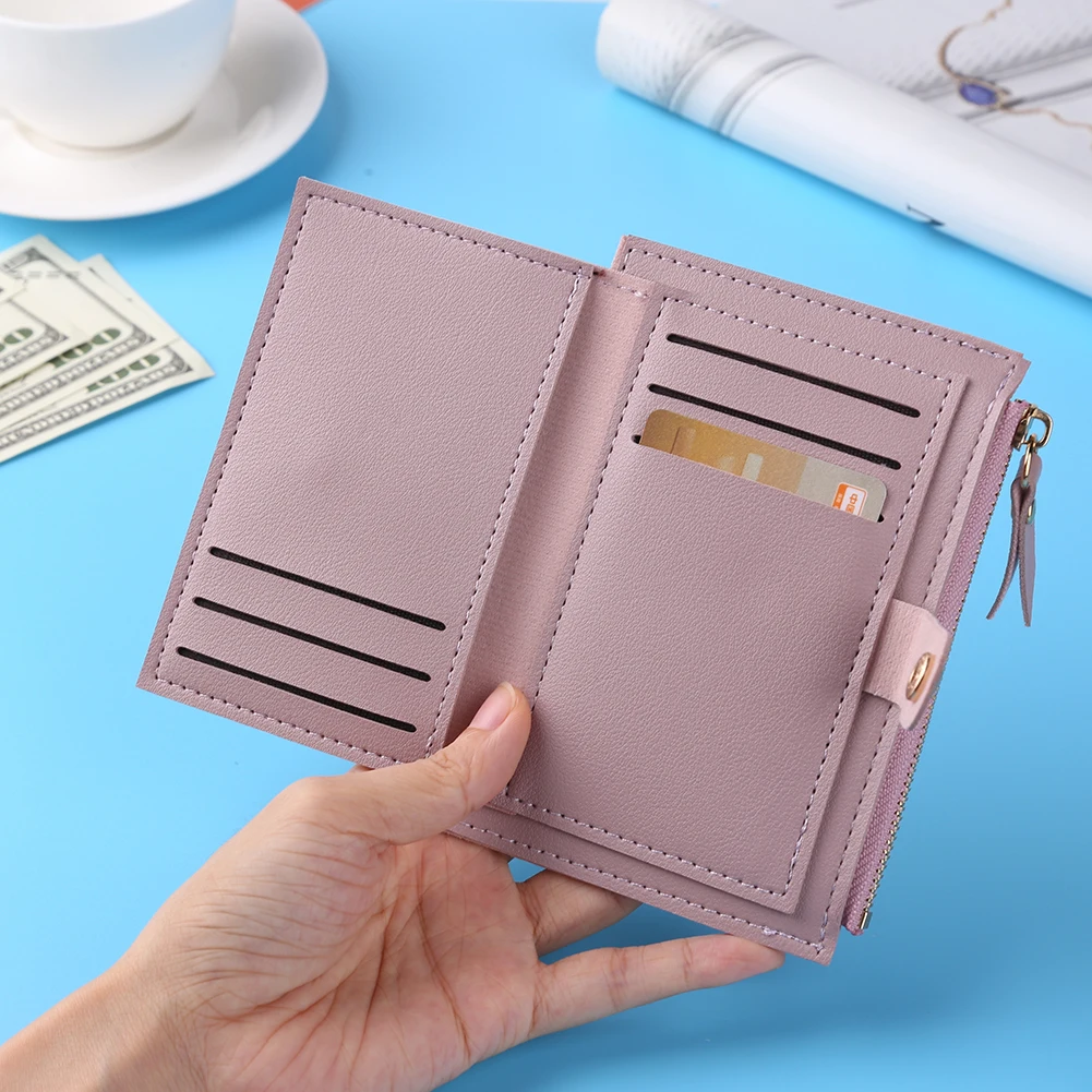 Fashion Women Wallets Leather Female Purse Mini Hasp Solid Multi-Cards Holder Coin Short Wallets Slim Small Wallet Zipper Hasp