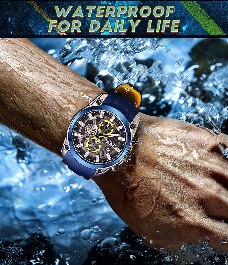 MEGIR Original Blue Sport Watch for Men Luxury Military Quartz Chronograph Clock Luminous Big Dial Wristwatch Montre Homme 2144