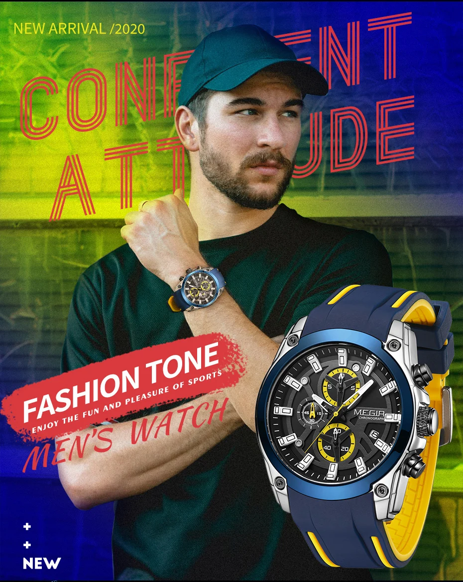 MEGIR Original Blue Sport Watch for Men Luxury Military Quartz Chronograph Clock Luminous Big Dial Wristwatch Montre Homme 2144