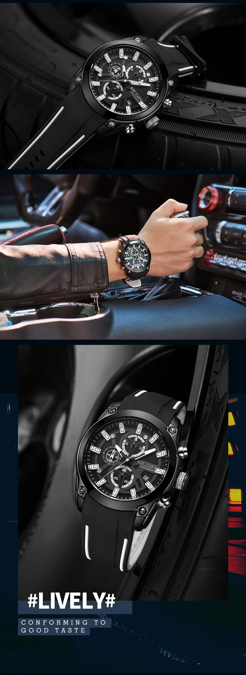 MEGIR Original Blue Sport Watch for Men Luxury Military Quartz Chronograph Clock Luminous Big Dial Wristwatch Montre Homme 2144