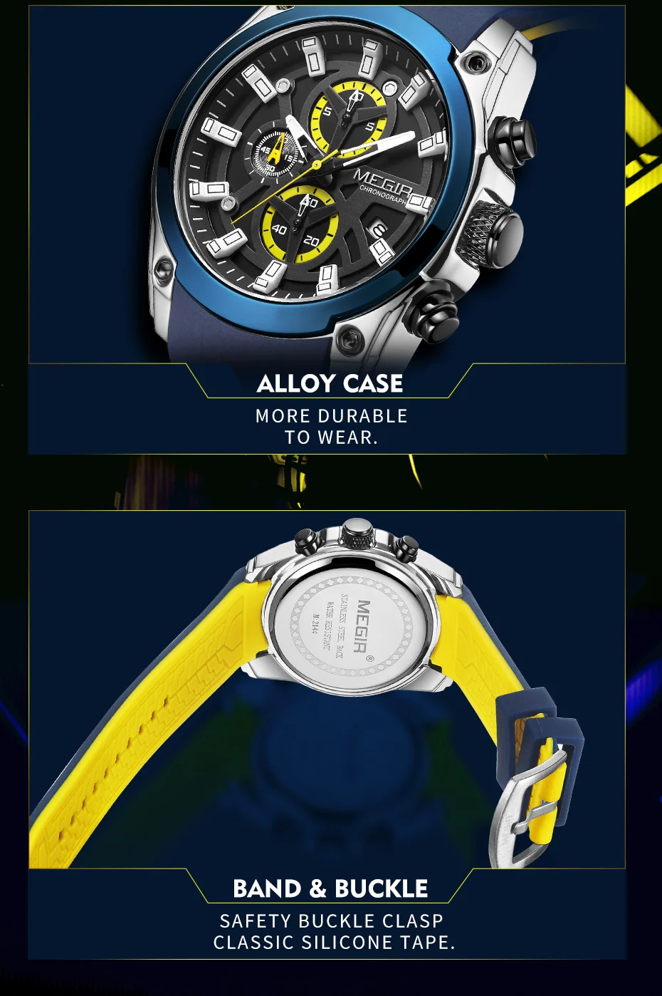 MEGIR Original Blue Sport Watch for Men Luxury Military Quartz Chronograph Clock Luminous Big Dial Wristwatch Montre Homme 2144