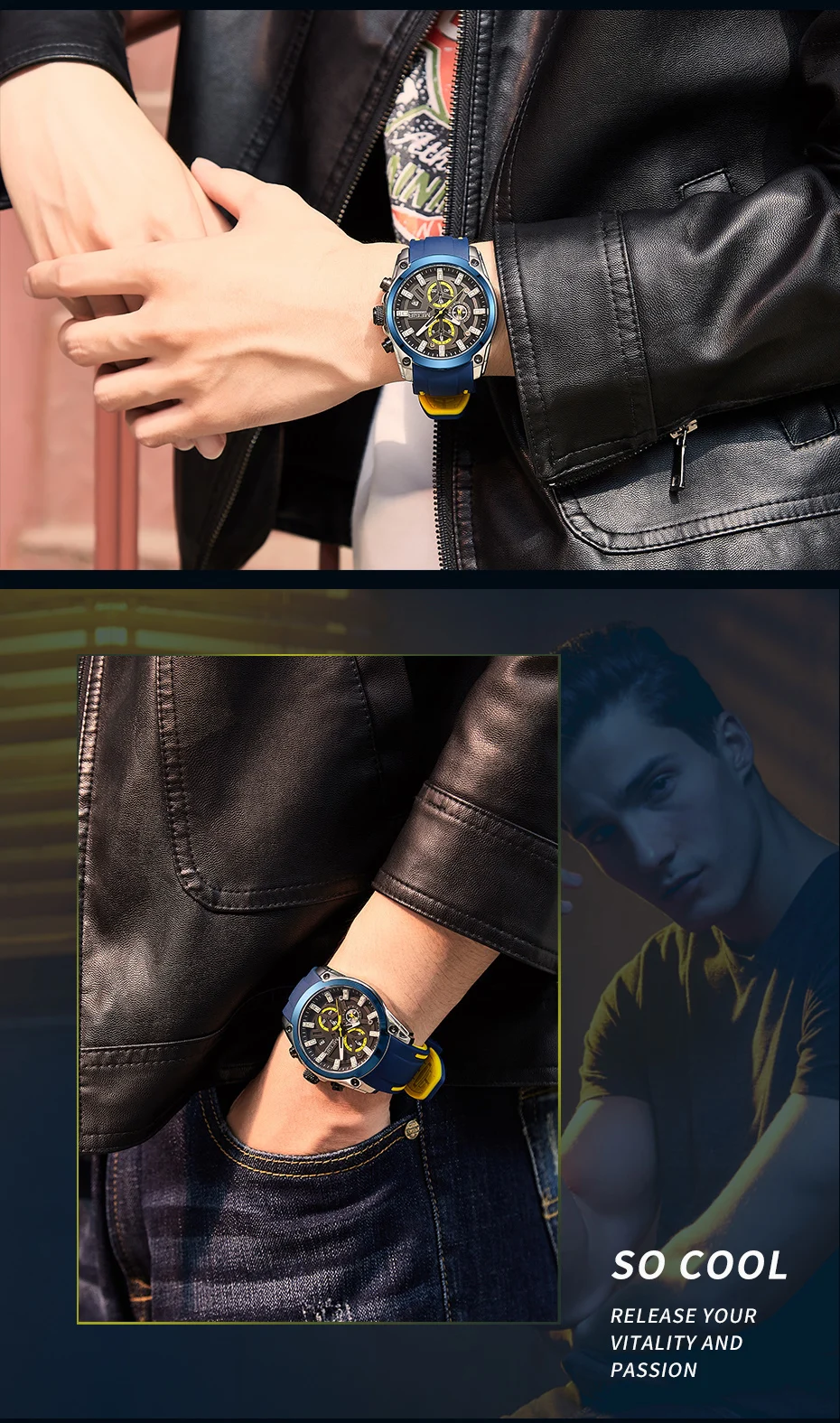 MEGIR Original Blue Sport Watch for Men Luxury Military Quartz Chronograph Clock Luminous Big Dial Wristwatch Montre Homme 2144