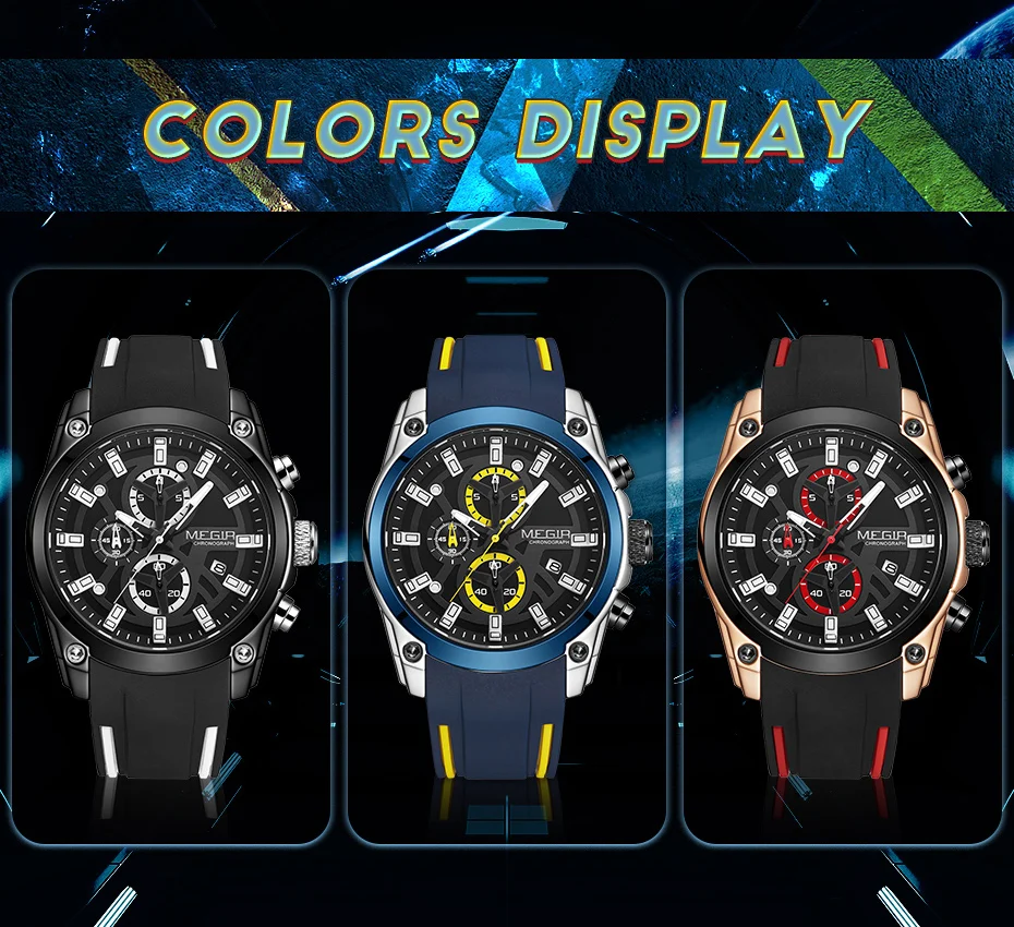 MEGIR Original Blue Sport Watch for Men Luxury Military Quartz Chronograph Clock Luminous Big Dial Wristwatch Montre Homme 2144