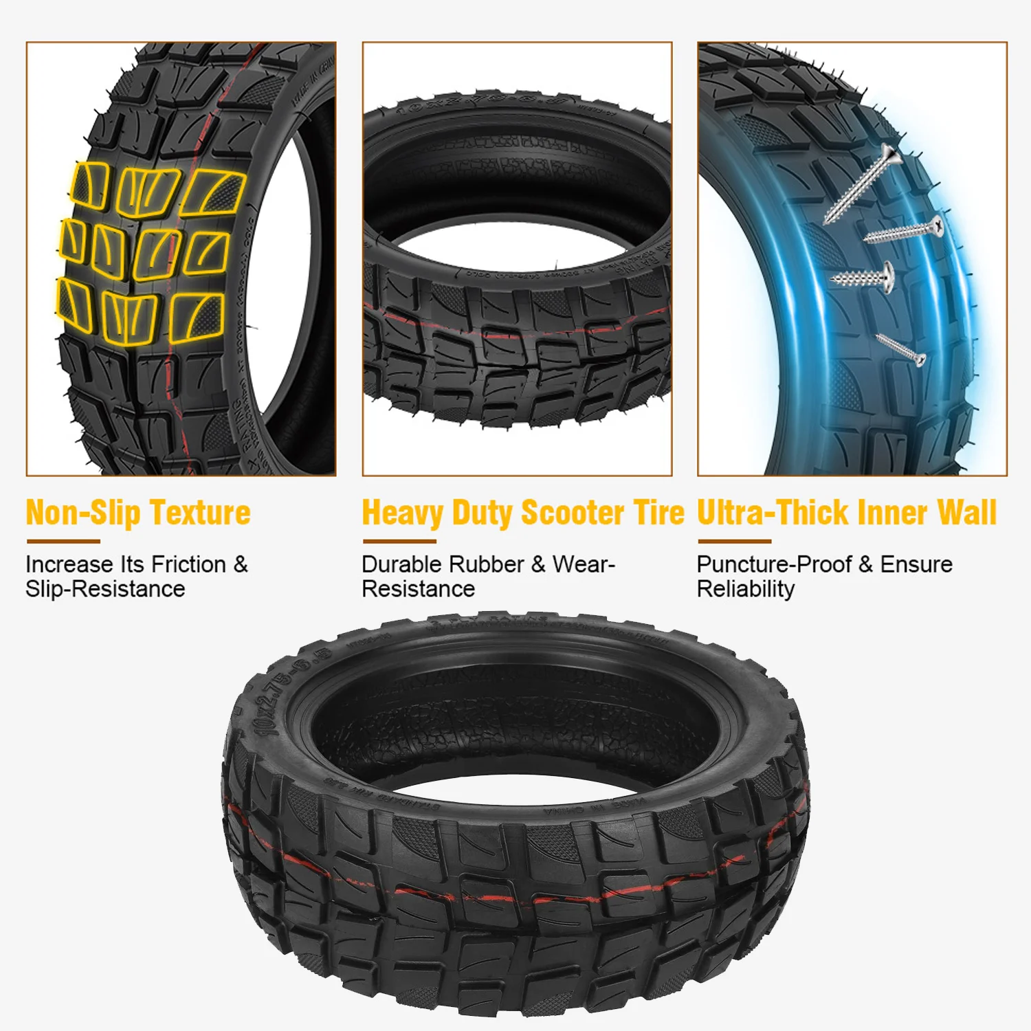 10x2.75-6.5 Tubeless Tire with Valves 10 Inch Vacuum Tires for Speedway 5 Dualtron 3 Hover-1 Alpha Hiboy Titan Electric Scooter