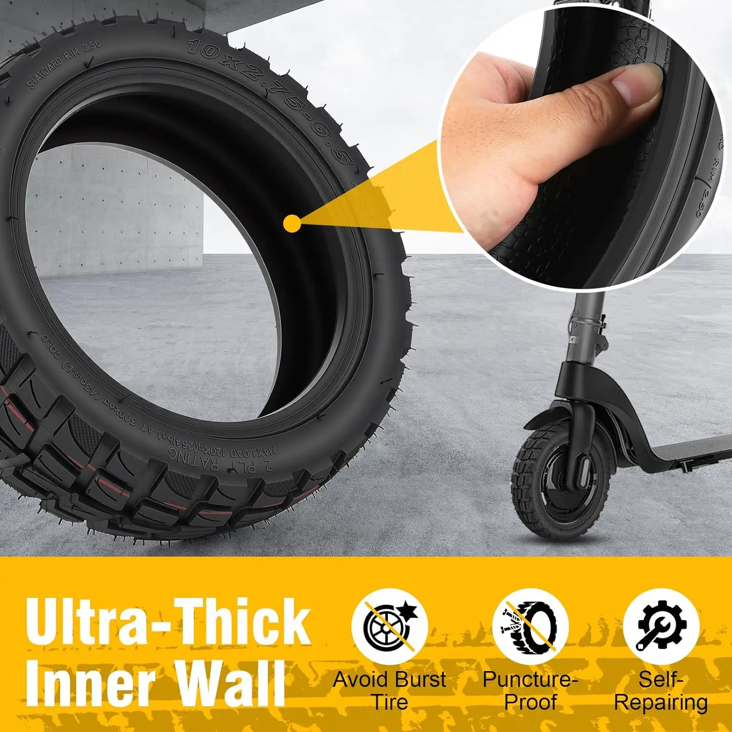 10x2.75-6.5 Tubeless Tire with Valves 10 Inch Vacuum Tires for Speedway 5 Dualtron 3 Hover-1 Alpha Hiboy Titan Electric Scooter