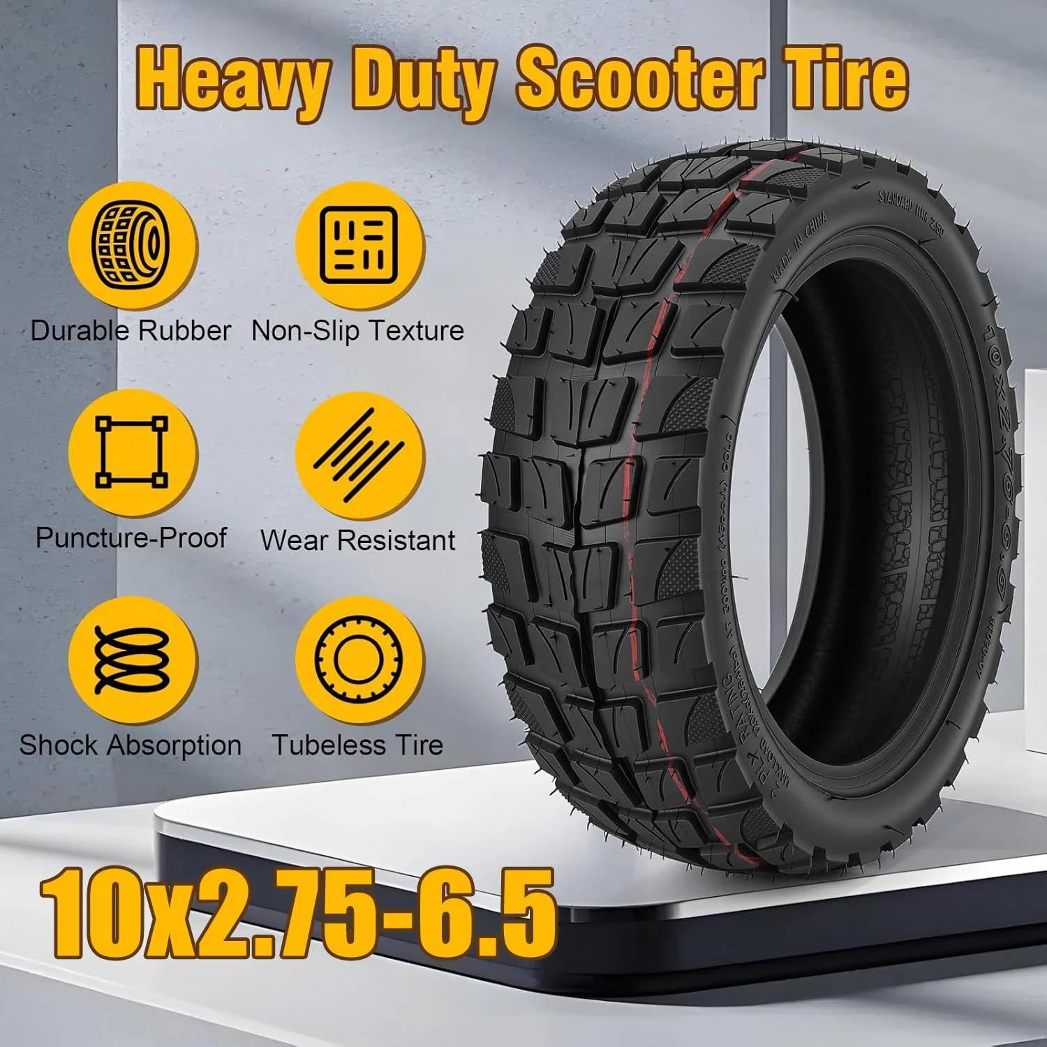 10x2.75-6.5 Tubeless Tire with Valves 10 Inch Vacuum Tires for Speedway 5 Dualtron 3 Hover-1 Alpha Hiboy Titan Electric Scooter