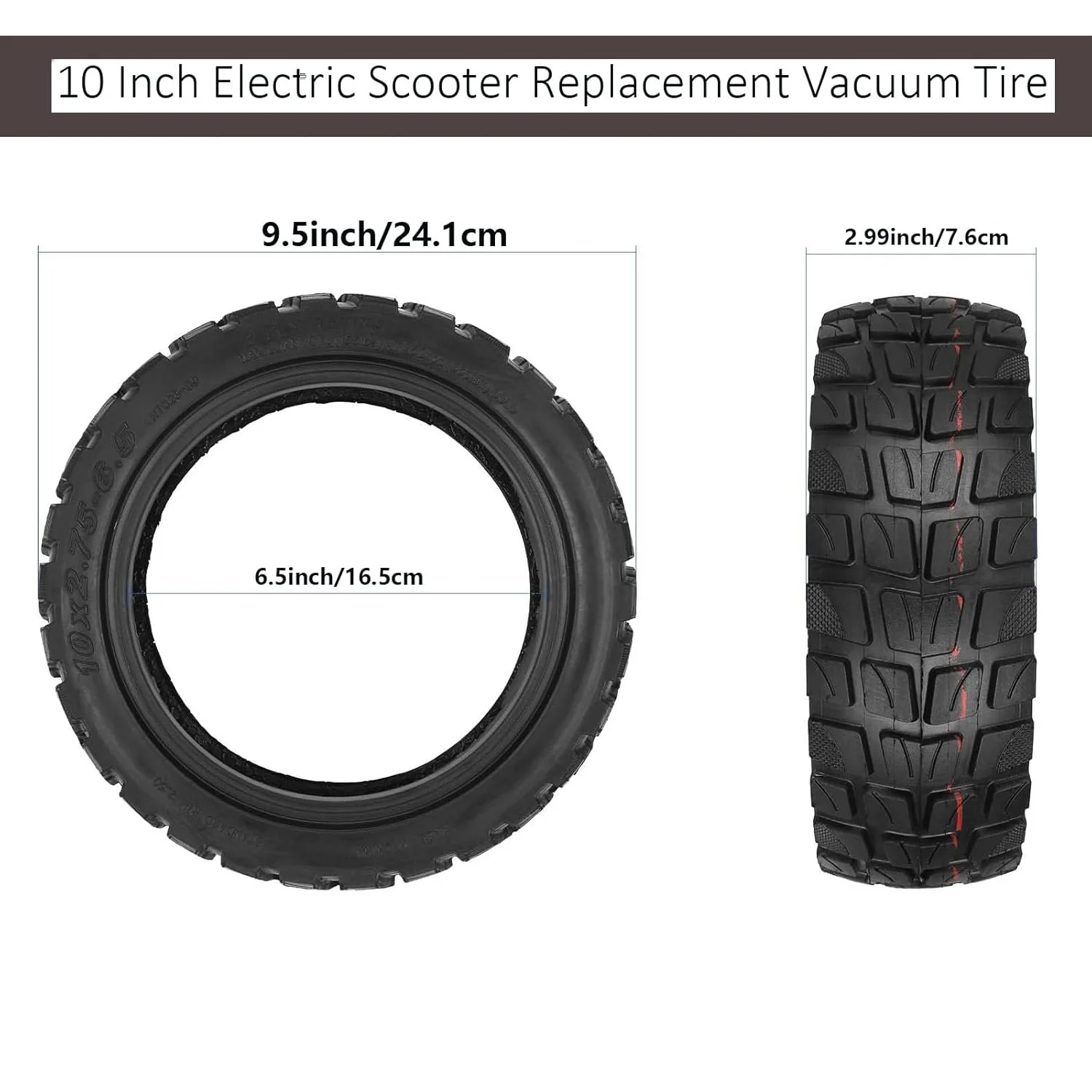 10x2.75-6.5 Tubeless Tire with Valves 10 Inch Vacuum Tires for Speedway 5 Dualtron 3 Hover-1 Alpha Hiboy Titan Electric Scooter