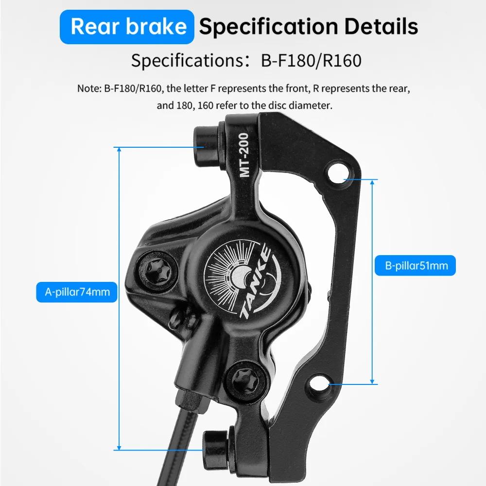 TANKE MT200 Bike Hydraulic Disc Brake MTB Brake BL BR 800/1600mm Bicycle Brake 2 Piston 3 Finger Steel Lever Bike Parts Upgrade