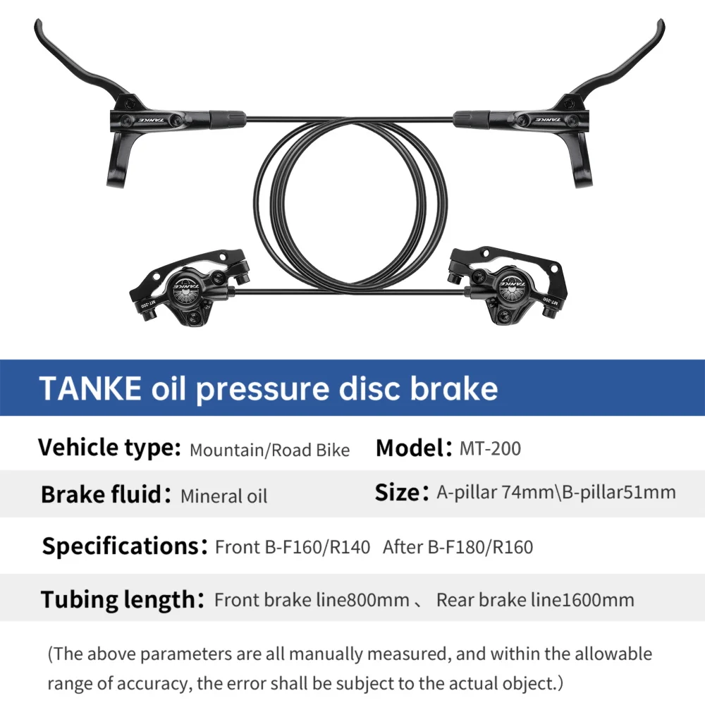 TANKE MT200 Bike Hydraulic Disc Brake MTB Brake BL BR 800/1600mm Bicycle Brake 2 Piston 3 Finger Steel Lever Bike Parts Upgrade