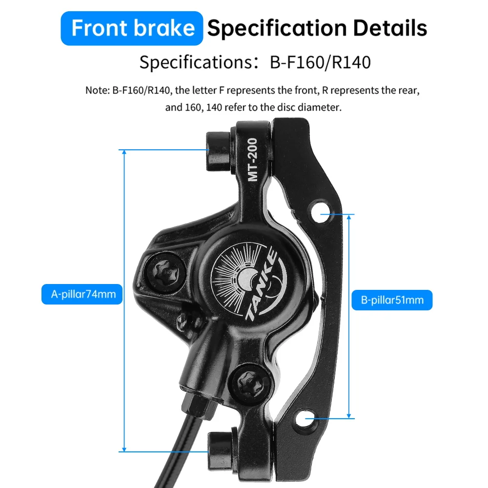 TANKE MT200 Bike Hydraulic Disc Brake MTB Brake BL BR 800/1600mm Bicycle Brake 2 Piston 3 Finger Steel Lever Bike Parts Upgrade