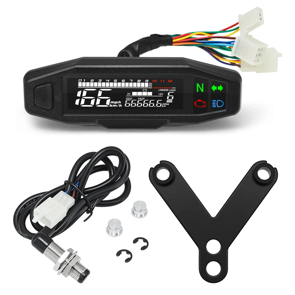 Motorcycle Speedometer 0-12000RPM Tachometer Voltage Gauge 1-6 Gear Meter Odometer Instrument For 12V Motor Waterproof Universal