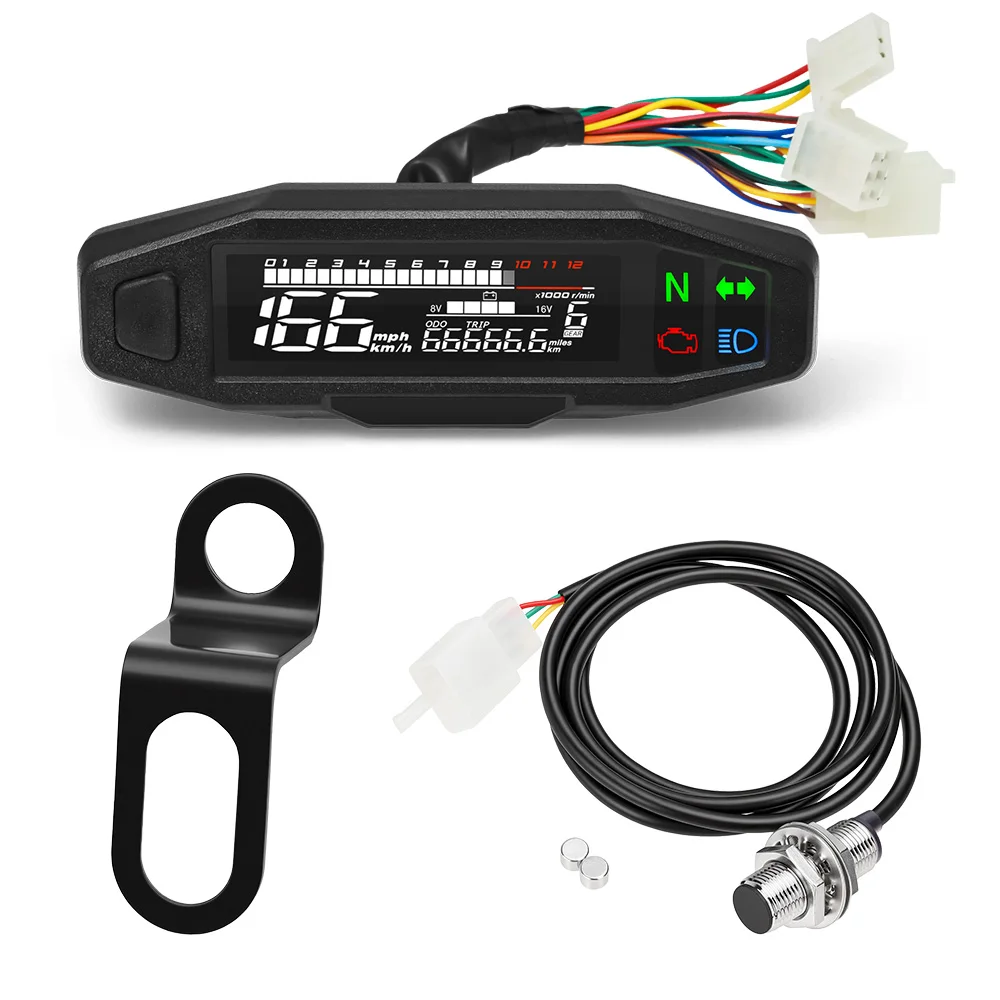 Motorcycle Speedometer 0-12000RPM Tachometer Voltage Gauge 1-6 Gear Meter Odometer Instrument For 12V Motor Waterproof Universal