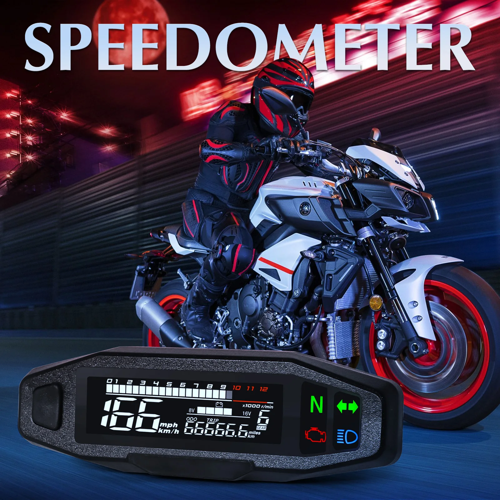 Motorcycle Speedometer 0-12000RPM Tachometer Voltage Gauge 1-6 Gear Meter Odometer Instrument For 12V Motor Waterproof Universal