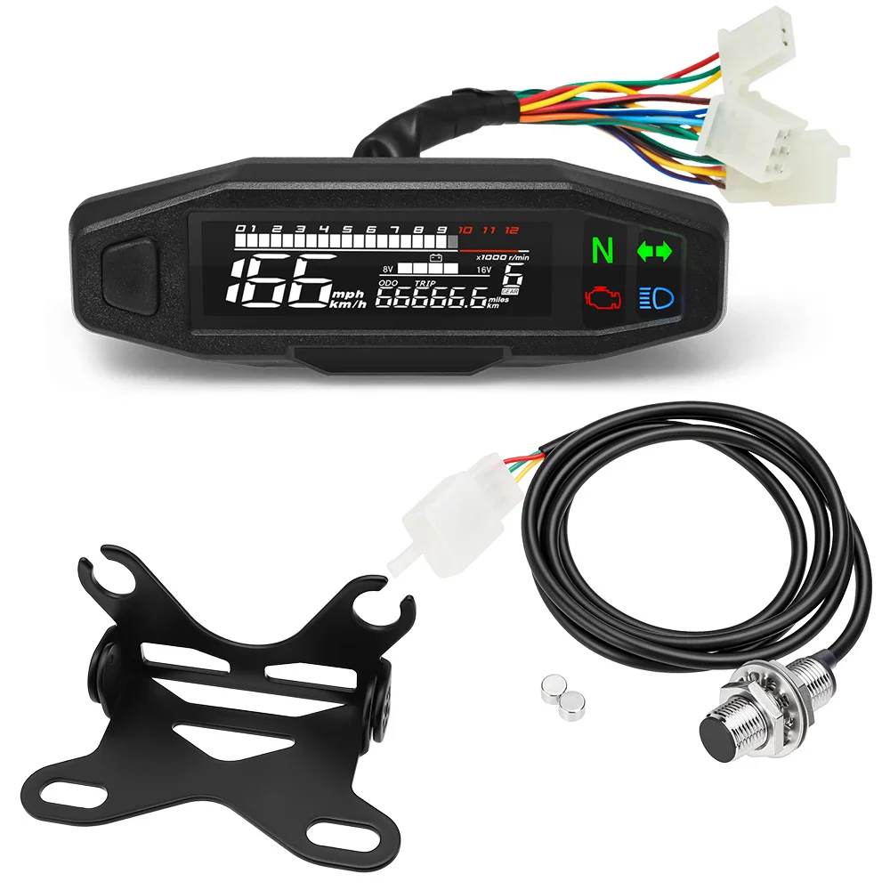 Motorcycle Speedometer 0-12000RPM Tachometer Voltage Gauge 1-6 Gear Meter Odometer Instrument For 12V Motor Waterproof Universal