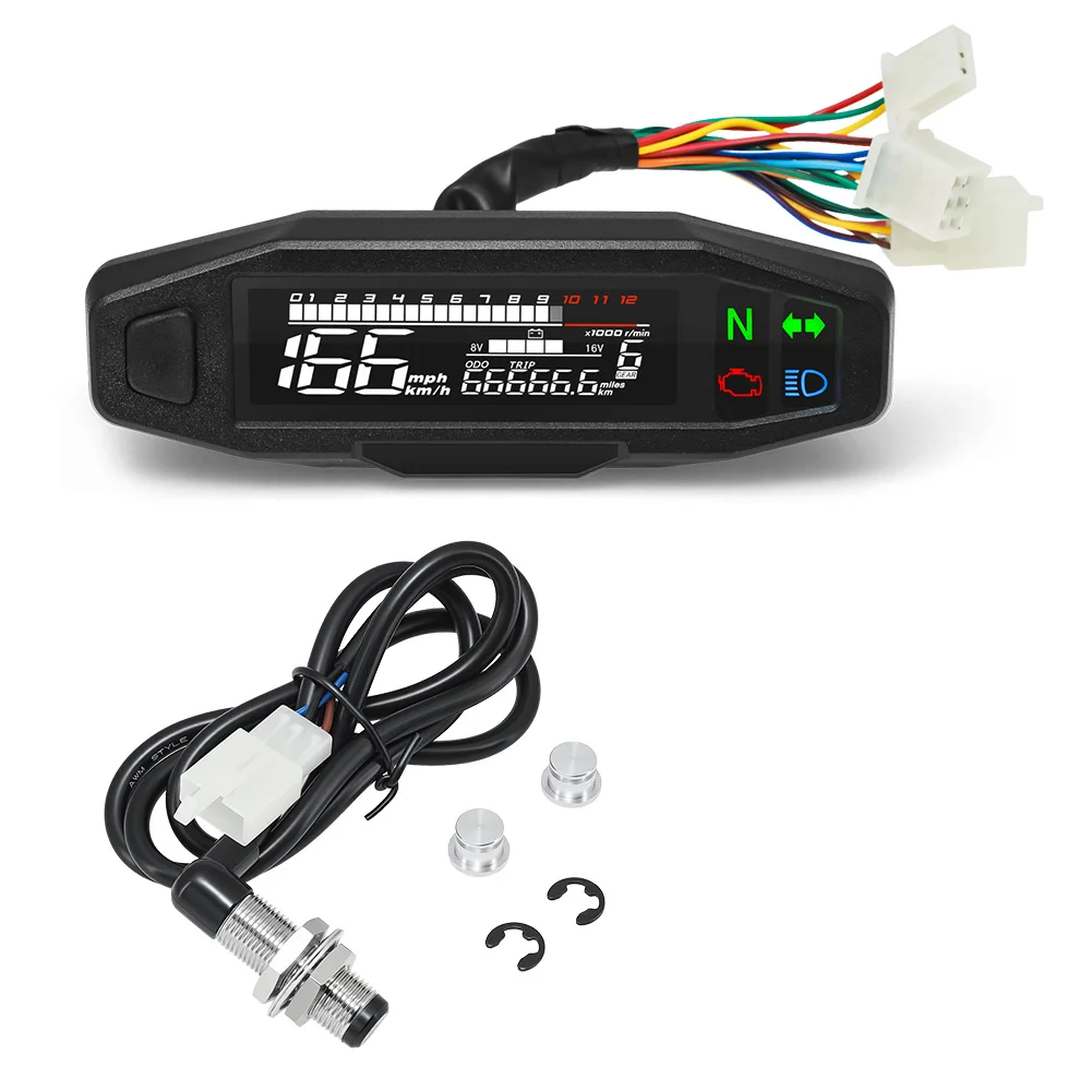 Motorcycle Speedometer 0-12000RPM Tachometer Voltage Gauge 1-6 Gear Meter Odometer Instrument For 12V Motor Waterproof Universal