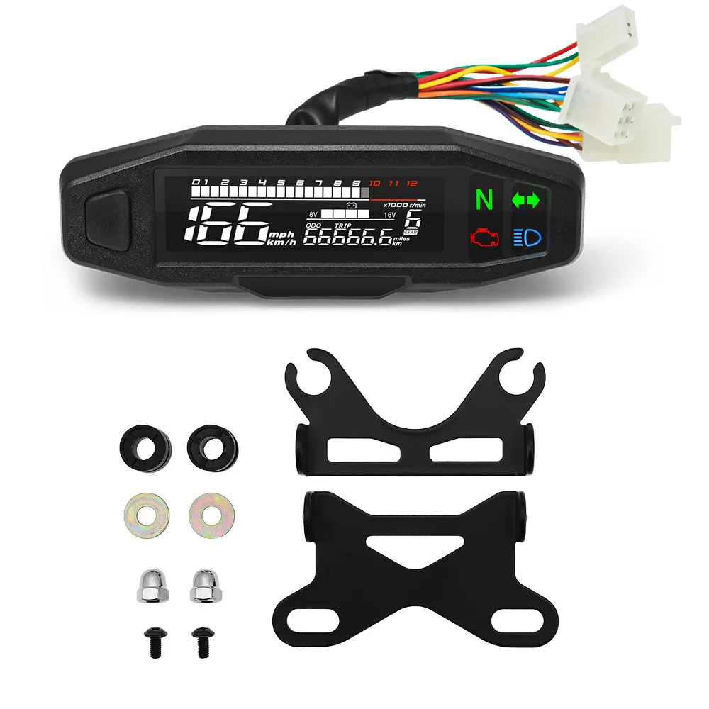 Motorcycle Speedometer 0-12000RPM Tachometer Voltage Gauge 1-6 Gear Meter Odometer Instrument For 12V Motor Waterproof Universal
