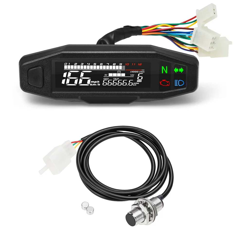 Motorcycle Speedometer 0-12000RPM Tachometer Voltage Gauge 1-6 Gear Meter Odometer Instrument For 12V Motor Waterproof Universal