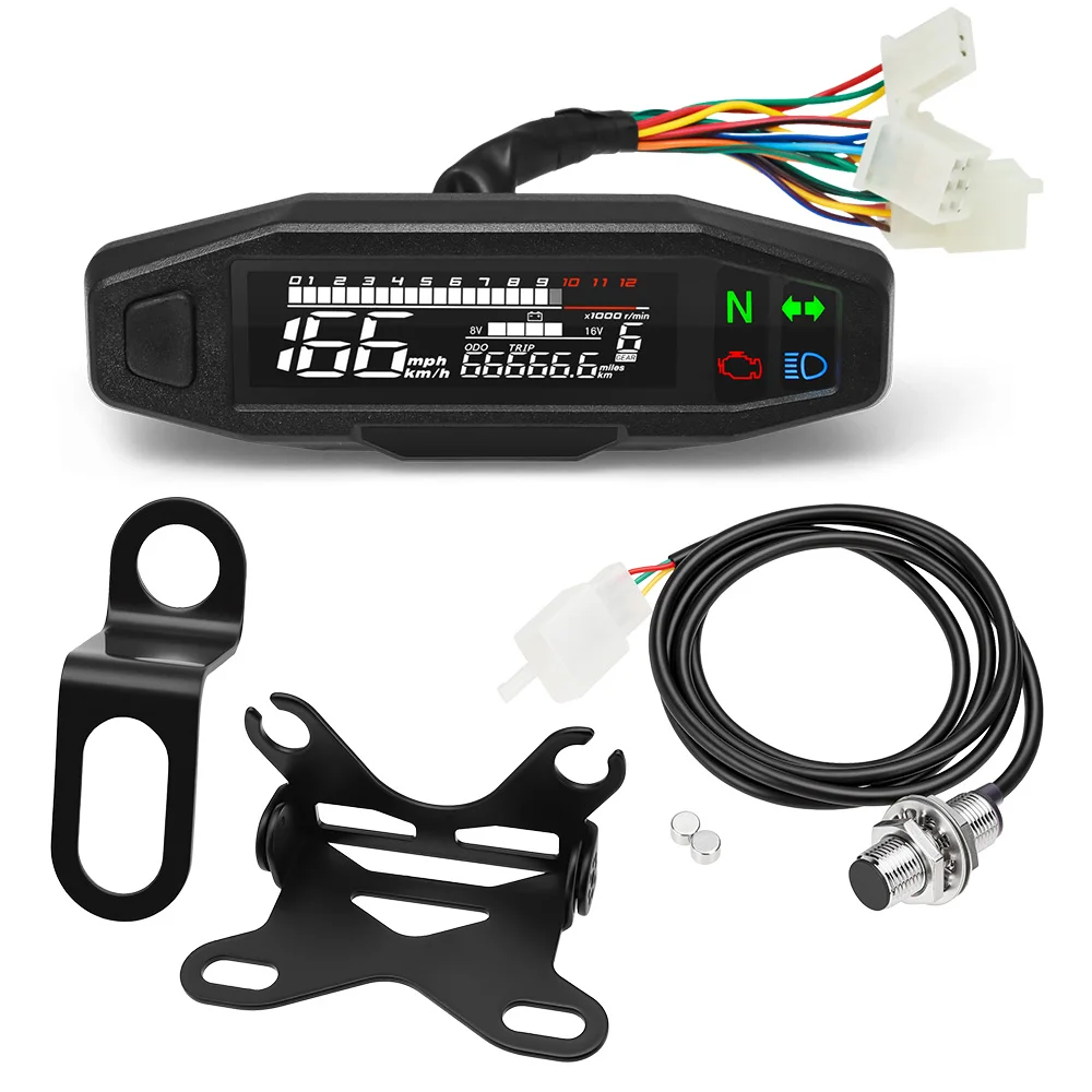 Motorcycle Speedometer 0-12000RPM Tachometer Voltage Gauge 1-6 Gear Meter Odometer Instrument For 12V Motor Waterproof Universal