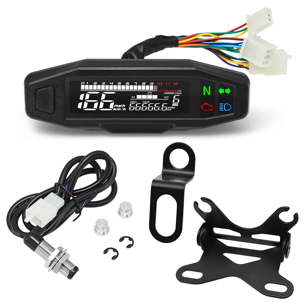 Motorcycle Speedometer 0-12000RPM Tachometer Voltage Gauge 1-6 Gear Meter Odometer Instrument For 12V Motor Waterproof Universal
