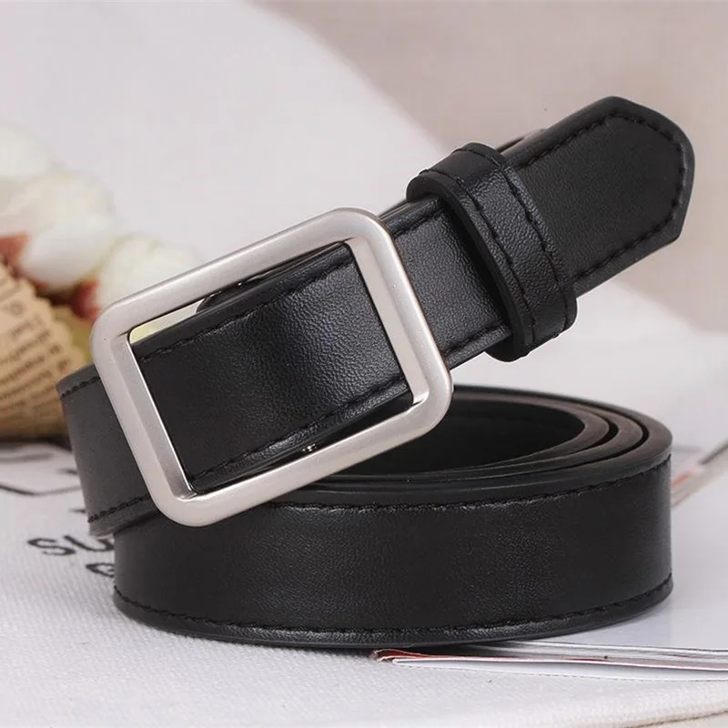 Square Metal Buckle Belt For Men Women Non-hole Korean Wild PU Leather Long Waistband Solid Color Decoration Jeans Pants Strap