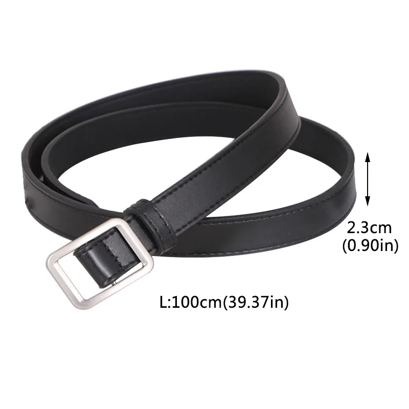 Square Metal Buckle Belt For Men Women Non-hole Korean Wild PU Leather Long Waistband Solid Color Decoration Jeans Pants Strap