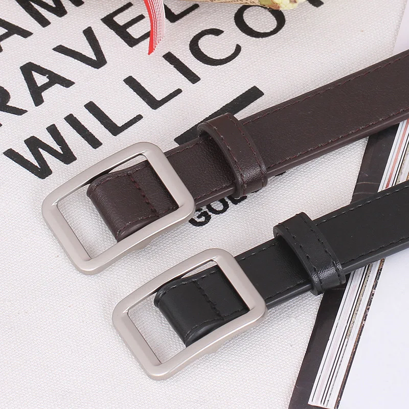 Square Metal Buckle Belt For Men Women Non-hole Korean Wild PU Leather Long Waistband Solid Color Decoration Jeans Pants Strap