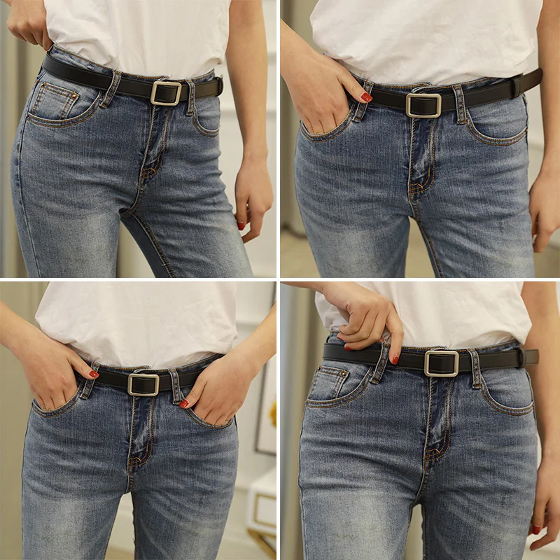 Square Metal Buckle Belt For Men Women Non-hole Korean Wild PU Leather Long Waistband Solid Color Decoration Jeans Pants Strap