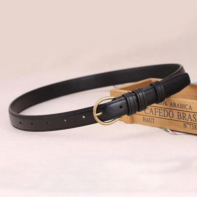 New PU Leather Thin Belt For Women Men Retro Bronze Pin Metal Buckle Waist Belt Jeans Pants Adjustable Decorative Straps Girdle