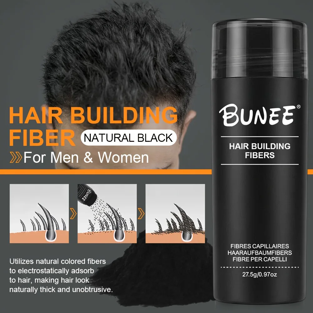BUNEE Hair Fiber 27.5g: Men's Natural Hair-Thickening Fibers for Balding Areas, Fills Part Lines, Includes 27.5g Fiber Powder.