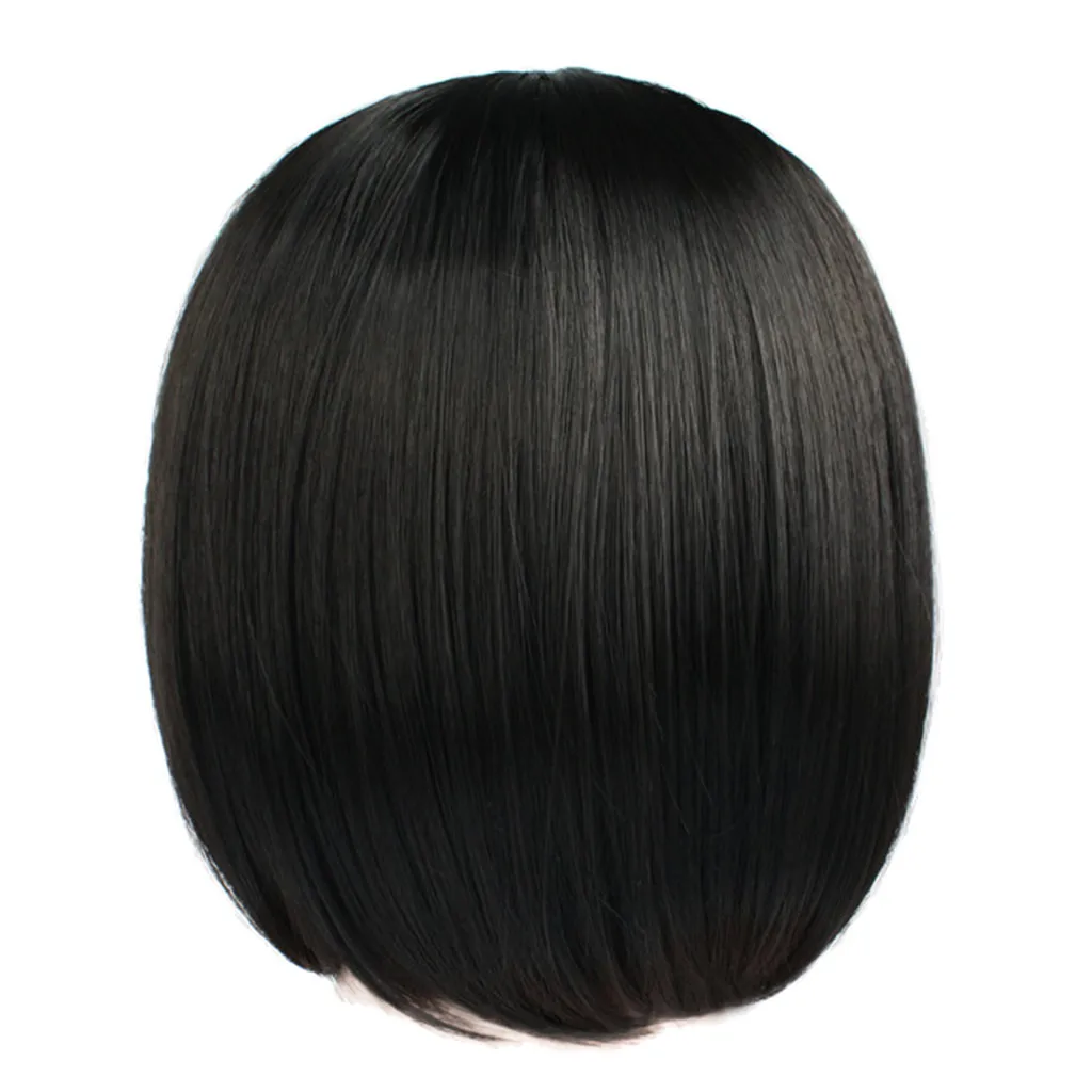 Wigs for Women Short Wavy Bob Black Wig with Bangs Synthetic Hair Wigs for Daily Heat Resistant Fiber Black Cosplay Party Wig
