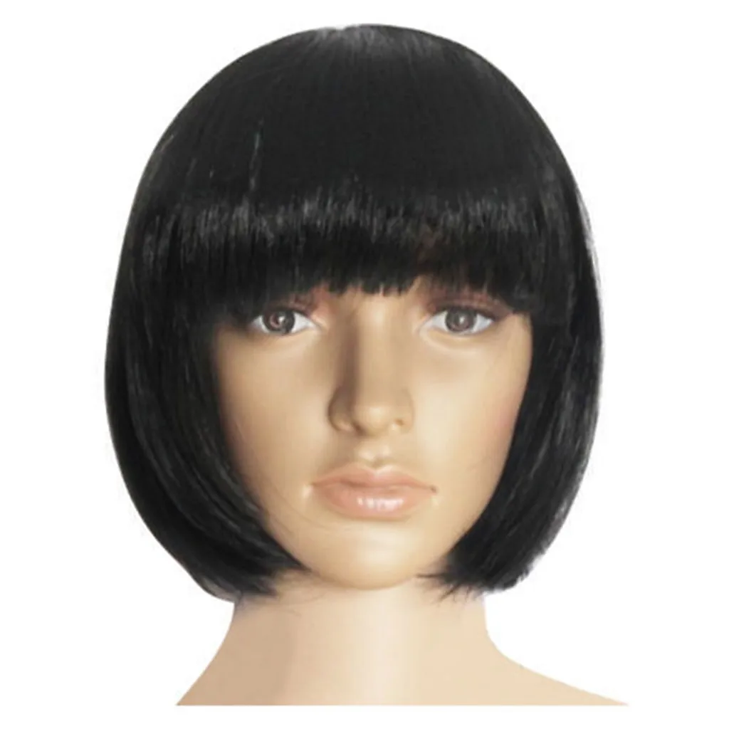 Wigs for Women Short Wavy Bob Black Wig with Bangs Synthetic Hair Wigs for Daily Heat Resistant Fiber Black Cosplay Party Wig
