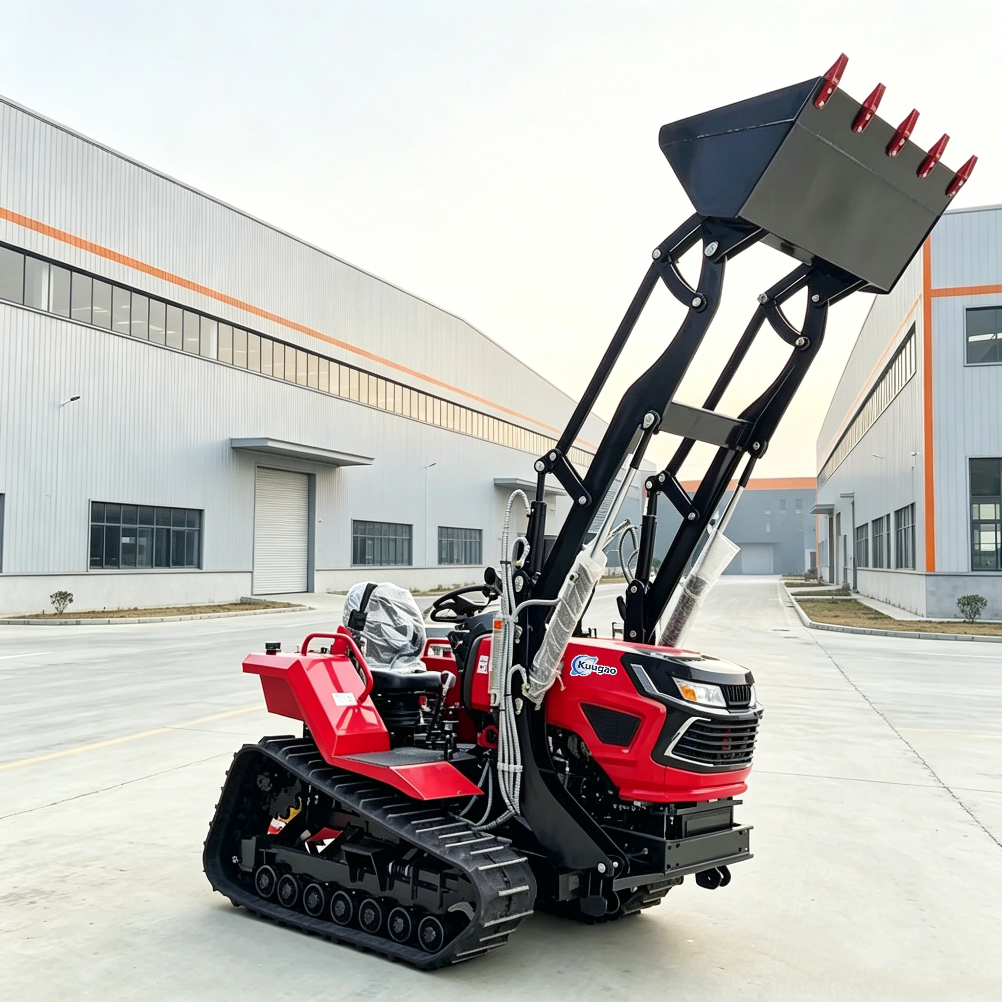 Agricultural Crawler Tractor 35HP Ride-On Rotary Tiller with Front Loader 25HP 30HP 50HP Track for Small Farm Garden Cultivation